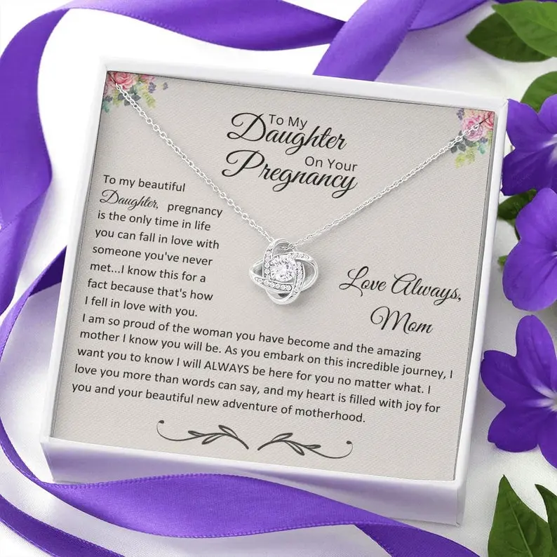 Pregnancy Gift For Daughter, Necklace With Message Card And Gift Box, Baby Shower Present To Daughter, Push Present, Sentimental Gift, Necklace With Message Card and Box, Gift for Birthday