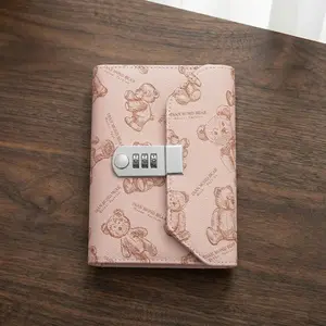 Aesthetic Bear Print Password Lock Notebook Cash Stuffing Journal Hidden Money Organizer for Teens & Adults