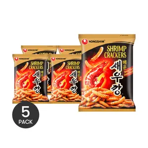 5Packs NONGSHIM Hot & Spicy Shrimp Crackers - Light & Crispy Seafood Snack, 2.64oz/Pack