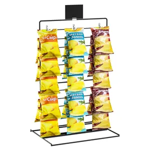 Potato Chip Rack Chip Display Rack for Bagged Snack Concession Stand Supplies for Store Display Metal Snack Stand with 60 Clips on Party and Retail for Chip，Candy，Cookie