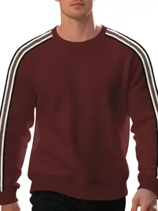 Men's Waffle Knit Striped Crew Neck Sweatshirt, Casual Loose Fit Breathable Fabric, Perfect for Spring & Fall Daily Wear