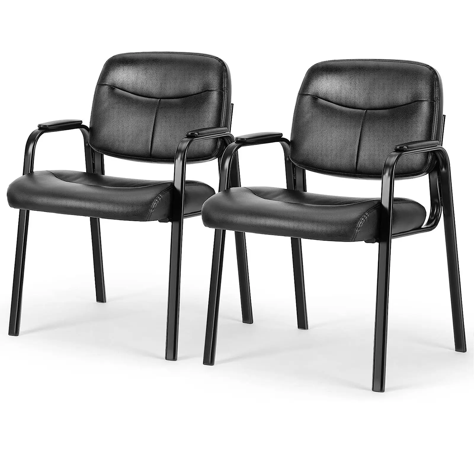 【Deal】SweetFurniture Waiting Room Reception Office Guest Chair, Conference Room Lobby Chair with Padded Arms, Desk Chair No Wheels Leather