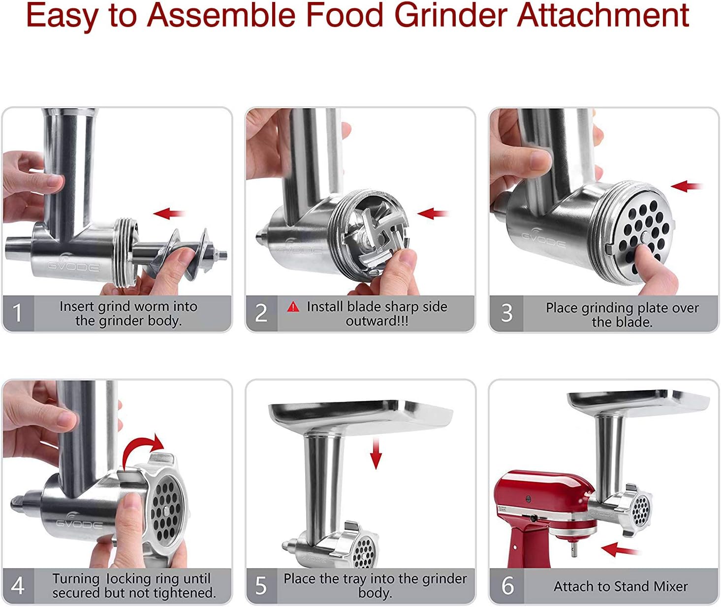 Metal Meat Grinder Attachment for KitchenAid Stand Mixer | Meat Grinders Includes 4 Grinding Plates, 3 Sausage Stuffer Tubes, 2 Grinding Blades, for KitchenAid Mixer Attachments