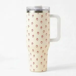 Sweet Strawberry Patch 40oz Tumbler with Handle, Mother’s Day Gift for Mom and Wife, Cupholder Friendly Travel Mug, Keeps Cold 24h, High-End 304 Stainless Steel