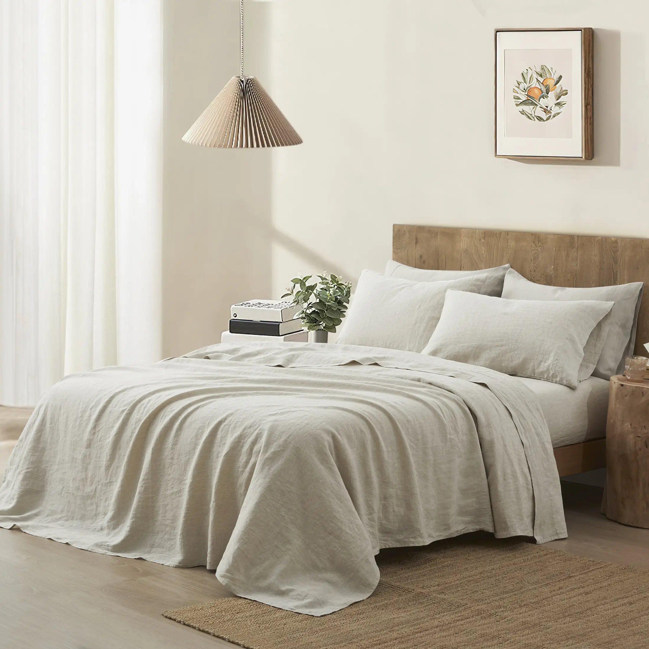ATLINIA 100% Linen Sheet Set Pure Flax Farmhouse Style Bedding Including 1 × Flat Sheet & 1 × Fitted Sheet & 2 Pillowcases