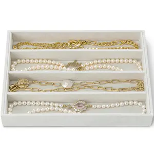 4 Slot Necklace Tray, Small Drawer Jewelry Organizer, Stackable Trays, Soft Lining DIY Combinations
