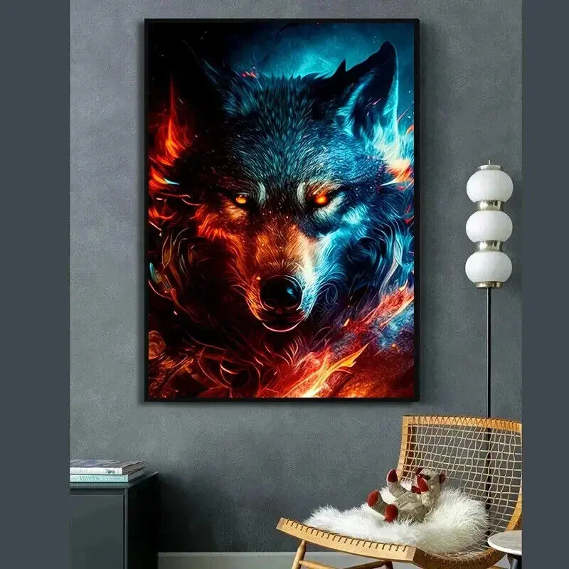 Premium Wall Decor Canvas Poster Abstract Animal Wolf Canvas Painting Poster Living Room Home Decor Wall Art Water Proof Border Decoration Photo Ornaments Artistic Print