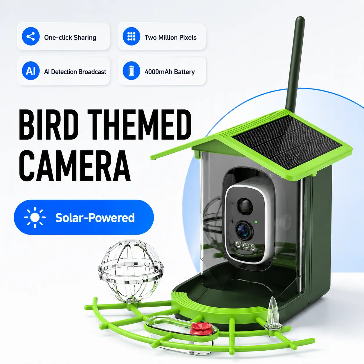 SECKUN Smart Bird Feeder with Camera, HD Footage, Solar Powered, AI Bird Species Recognition, Auto-Capture, Instant Notifications, Night-Vision Surveillance, Outdoor Garden Home Security Device for Enthusiasts