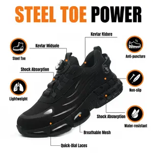 Men's Lightweight Safety Shoes Steel Toe Protection Breathable Mesh Work Sneakers Durable Anti-Slip Comfort Fit All Seasons Casual Striped Design Elastic Closure Non-Slip EVA Sole Industrial Construction Protective Footwear Comfortable Sneakers Men