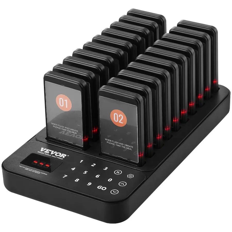 【Summerfinds】 Wireless WiFi Restaurant Pager System, 400m Long Range, 20 Pagers with Beep Alert, Vibration & Flashing, Touch Keyboard for Queue Control, Ideal for Food Truck, Churchdealsforyoudays