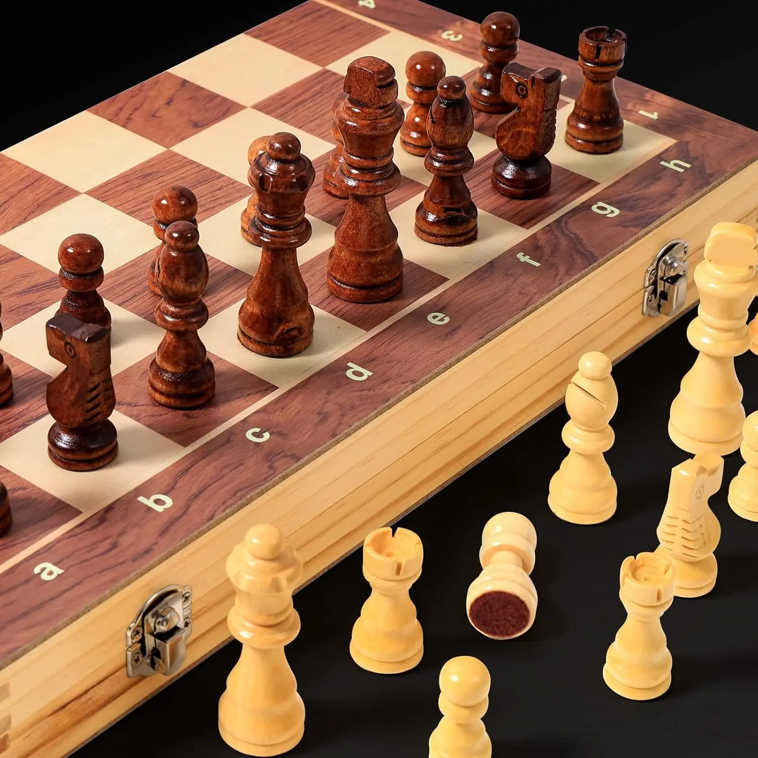 15" x 15" Magnetic Wooden Folding Chess Set with 2 Extra Queens, Handmade Game Board Interior for Storage for Adult Beginner Large Chess Board