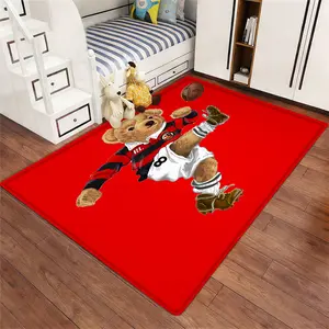 1pc Polo Rugby Bear Cartoon Pattern Rug Bottom Sports Style, Durable Anti-Slip Carpet for Kids Room, Trendy Home Decor, Polyester Fiber