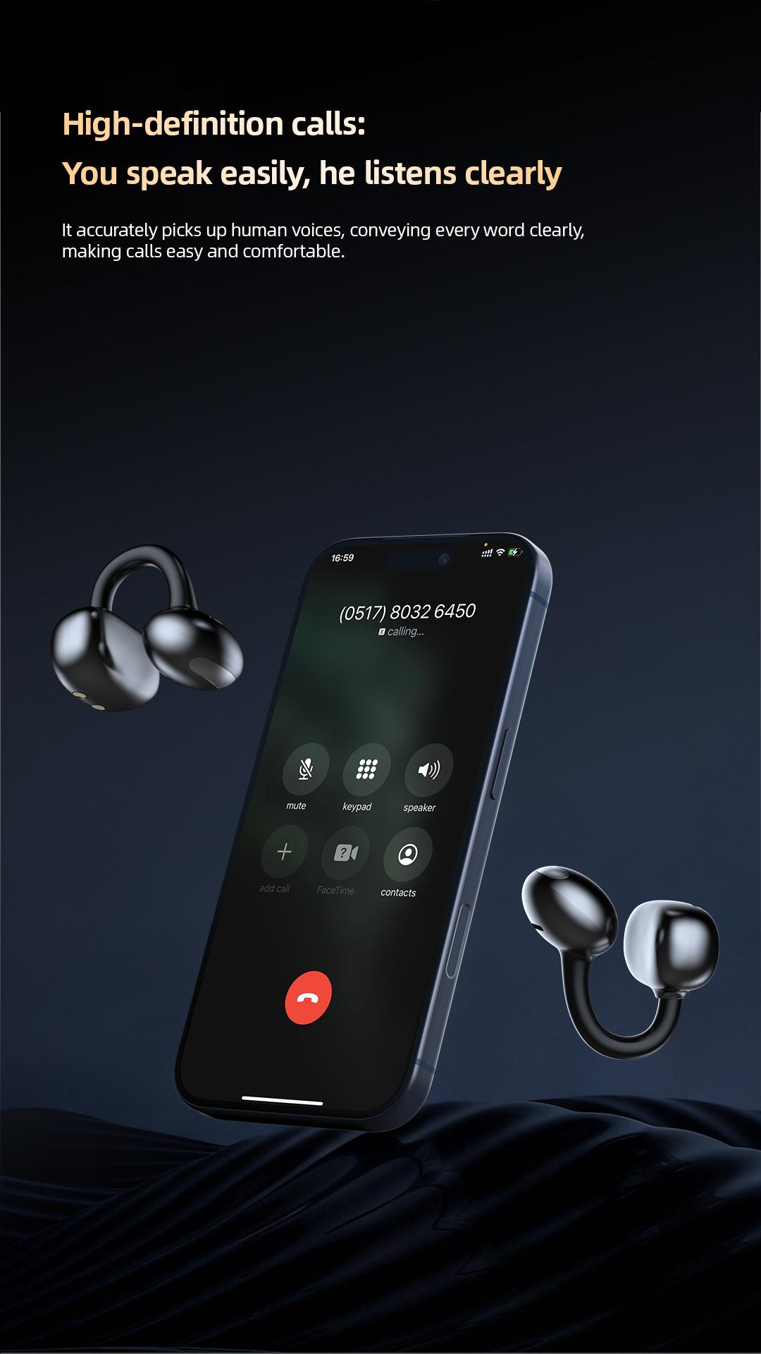 ISKU Clip-On Open Ear Bluetooth Earbuds, Wireless Ear Clip Headphones with Charging Case, Comfortable Secure Fit, Clear Calls, Long Battery Life, Sweat Resistant for Sports, Work, Travel