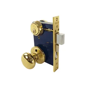 Marks USA 22AC Double Cylinder Mortise Lockset - Ornamental Iron Entrance Knob, 2.5 in Backset, 5-Pin Mechanism, Bright Brass Finish
