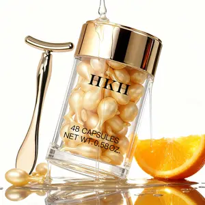 HKH TIME CAPSULE Vitamin C E Rapid Skin Renewing Anti-Aging Face Serum Capsules , Improve Appearance of Dark Spots, Tone, Fine Lines Smile Lines & Wrinkles, Travel Friendly (48 Capsules)