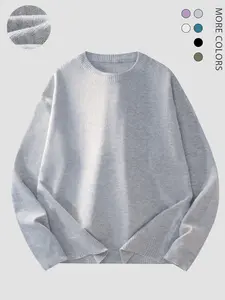 Men's Regular Fit Solid Color Plain Crew Neck Sweater, Comfortable Long Sleeve Pullover for Fall & Winter, Casual Knitwear Fitted Tops