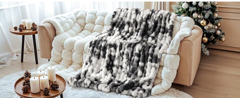 Shilucheng Faux Rabbit Fur Throw Blanket - 1 Count Super Soft Fluffy Warm Bubble Faux Fur Comfy Blanket for Couch, Thick Bedding Throw for Home Decor