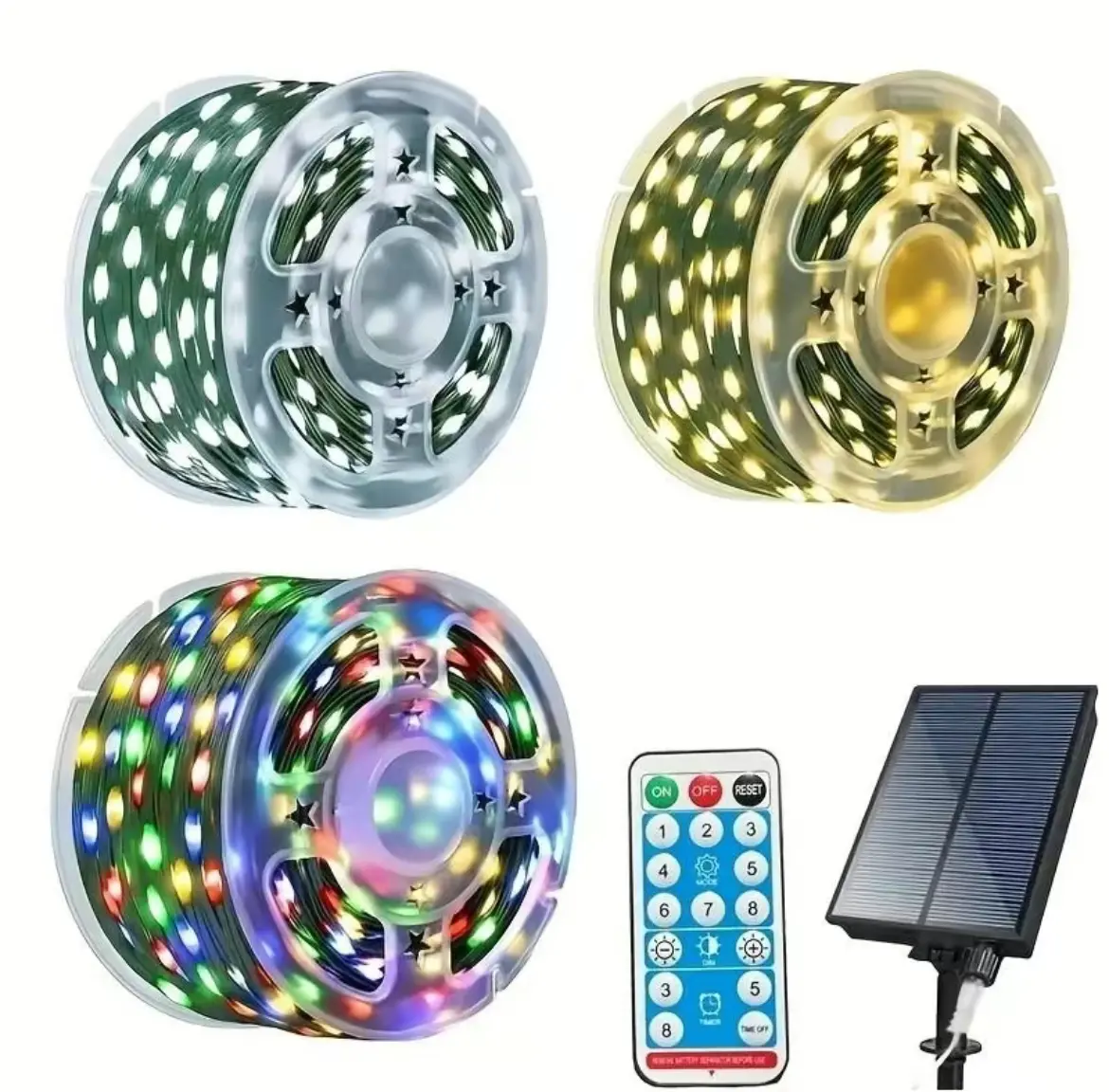 300 LED Solar String Lights, Multi-Color, Dark Green Cord, 8 Modes, Smart Sensor Auto On/Off, IPX4 Water Resistance Rating, Perfect for Valentine's Day, Easter, Christmas, Patios, Gardens, and All Holidays Party Decoration Supplies