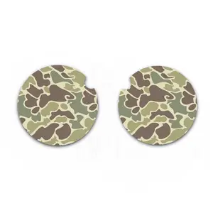 Old School Camo Car Coasters, Set of Two, Interior Auto Accessories Classic Lightweight