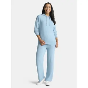 Time and Tru Women’s 2 Piece Lounge Set – Sweater Hoodie and Pants Outfit, Cozy Knit Tracksuit for Women and Plus Size, Casual Loungewear, Matching Sweatsuit XS-4X