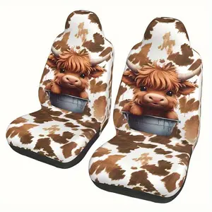 2-piece set, cute highland cow and highland cow patterned polyester car seat covers, Automotive Seat Covers, car seat protectors, car interior decoration, suitable for both women and men, universal front seat protector, Auto Seat Protectors
