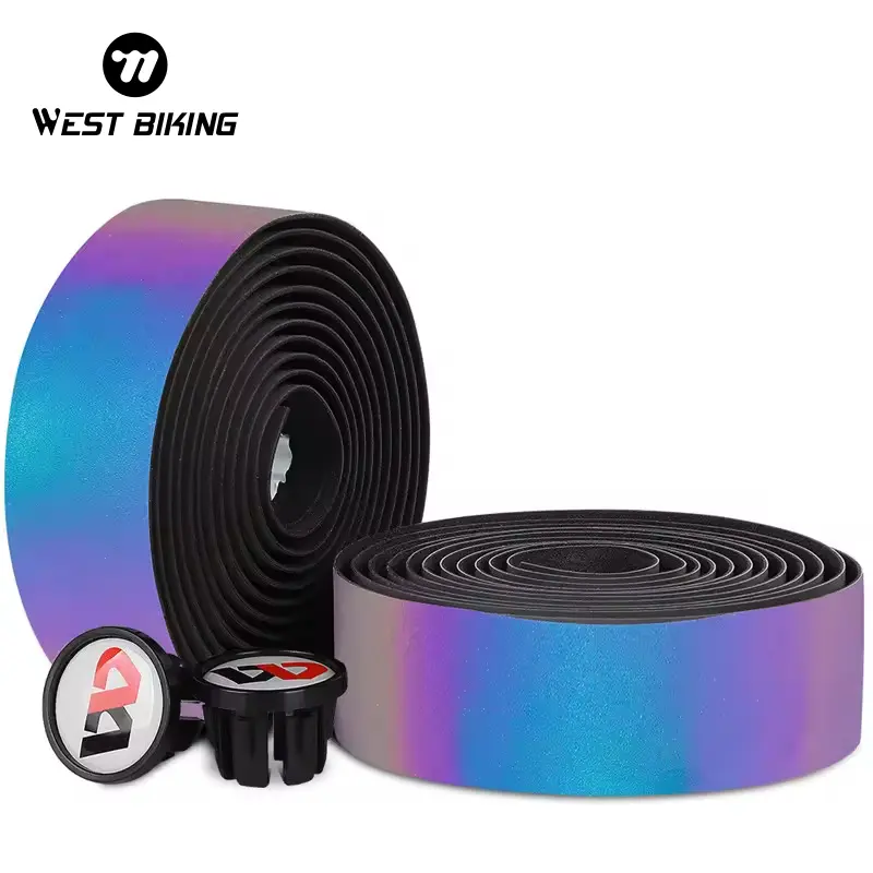 WEST BIKING Bicycle Handlebar Tape. Colorful Professional  Anti-slip Bicycle Handlebar Tape With Bar End Plugs, New Reflective Bicycle Handlebar Tape Bike Accessory Bicycle Accessories