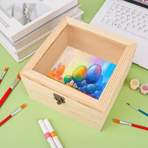 2pcs/3pcs DIY Wooden Box, 20cm*20cm*12 with Glass, Rustic Style Solid Wood Storage Box, Perfect Gift for Kids