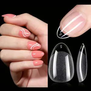 Nail Kit 120Pcs/ Box Short Almond Shape False Nail Tips Press On Nails Full Cover Acrylic False Nails Artificial Nail Tips Half Matte False Nails Nail Extension Soft Gel Nail Piece Stylish Acrylic Nails For Nail Extension, 12Sizes