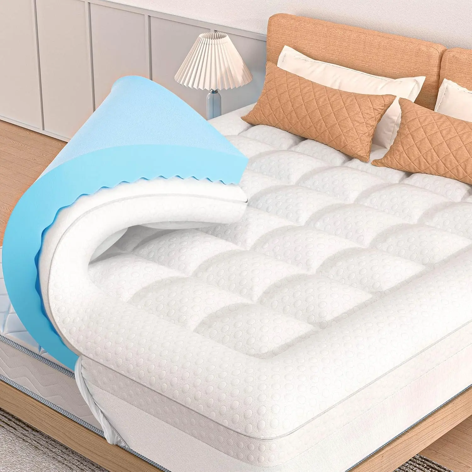 Pillow Top Mattress Topper 3-Inch Dual-Layer with 1-Inch Cooling & 2-Inch Gel Memory Foam for Back Pain Relief & Comfort Sleep