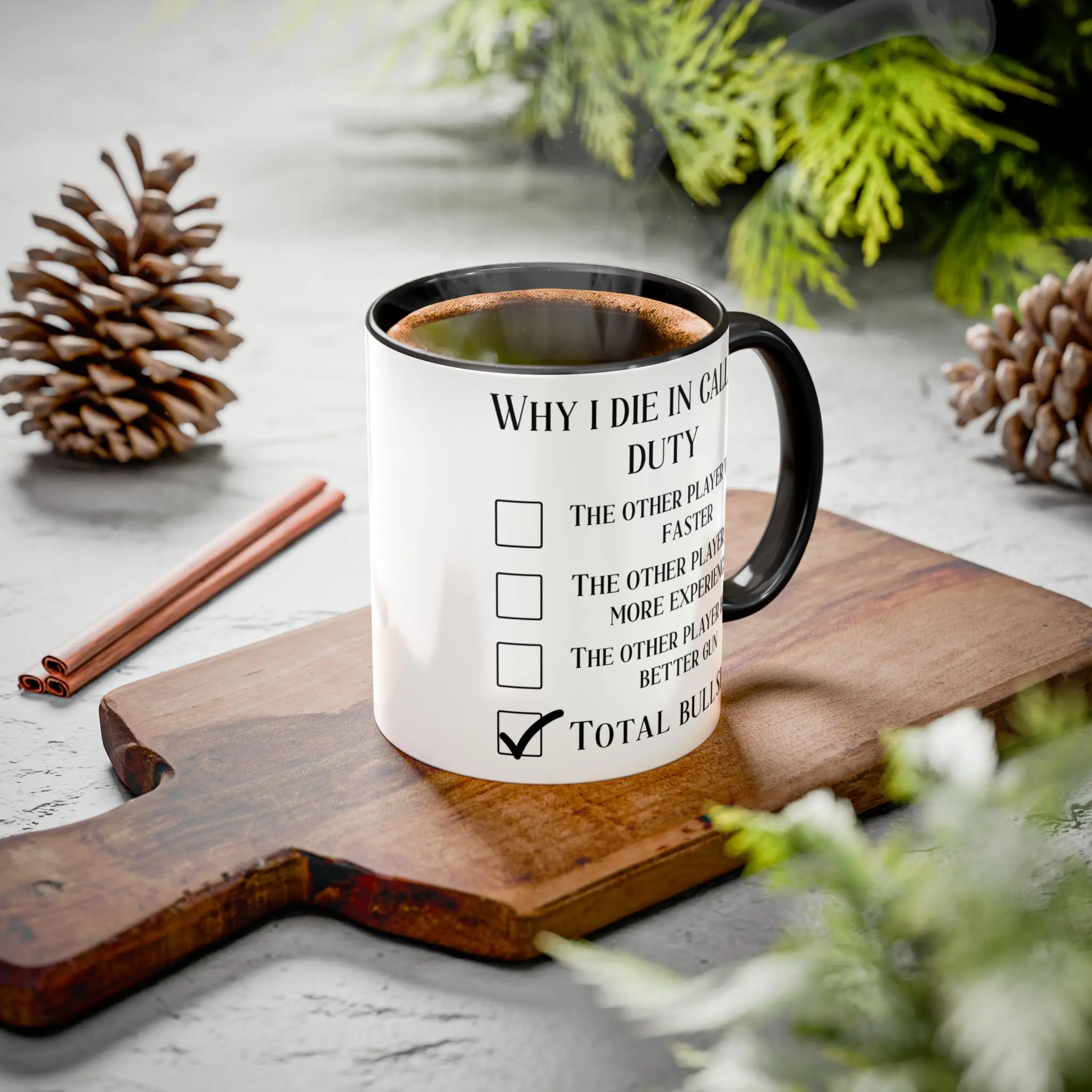 Why I Die in Tactical Shooter Duty Mug, FPS Gamer Blame Checklist Coffee Cup, Funny Online Multiplayer Gaming Gift for Gamers