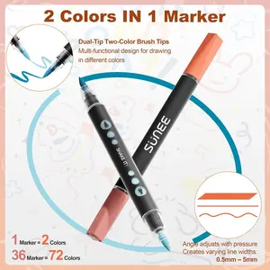 SUNEE Dual-Color Acrylic Paint Markers 36-Pack with Auto Ink Control for Metal Rock Ceramic Wood Canvas Glass DIY Crafts Art Supplies 72 Vibrant Colors