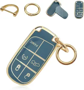 for Jeep Key Fob Cover Keychain Soft Full Protection Key Case Shell, Car Accessories for Man,Girls, Women, Compatible with Jeep Smart Key 3 4 5 Buttons Protector(Blue)