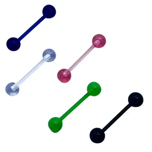 PTFE Flexible Straight Tongue Barbell Bar 14G Glow in the Dark Tongue Rings Jewelry 15mm  PTFE Flexible Straight Tongue Barbell Bar 14G Glow in the Dark Tongue Rings Jewelry 15mm