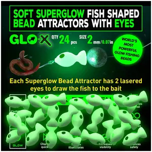 GLO-X 24pcs Fishing Lures Bobbers Soft Plastic Glow Fishing Beads with Eyes, Luminous Glow Attracts Fish Bass Trout Pike Perch Catfish Snapper Salmon in Ice, Freshwater & Saltwater Fishing Accessories