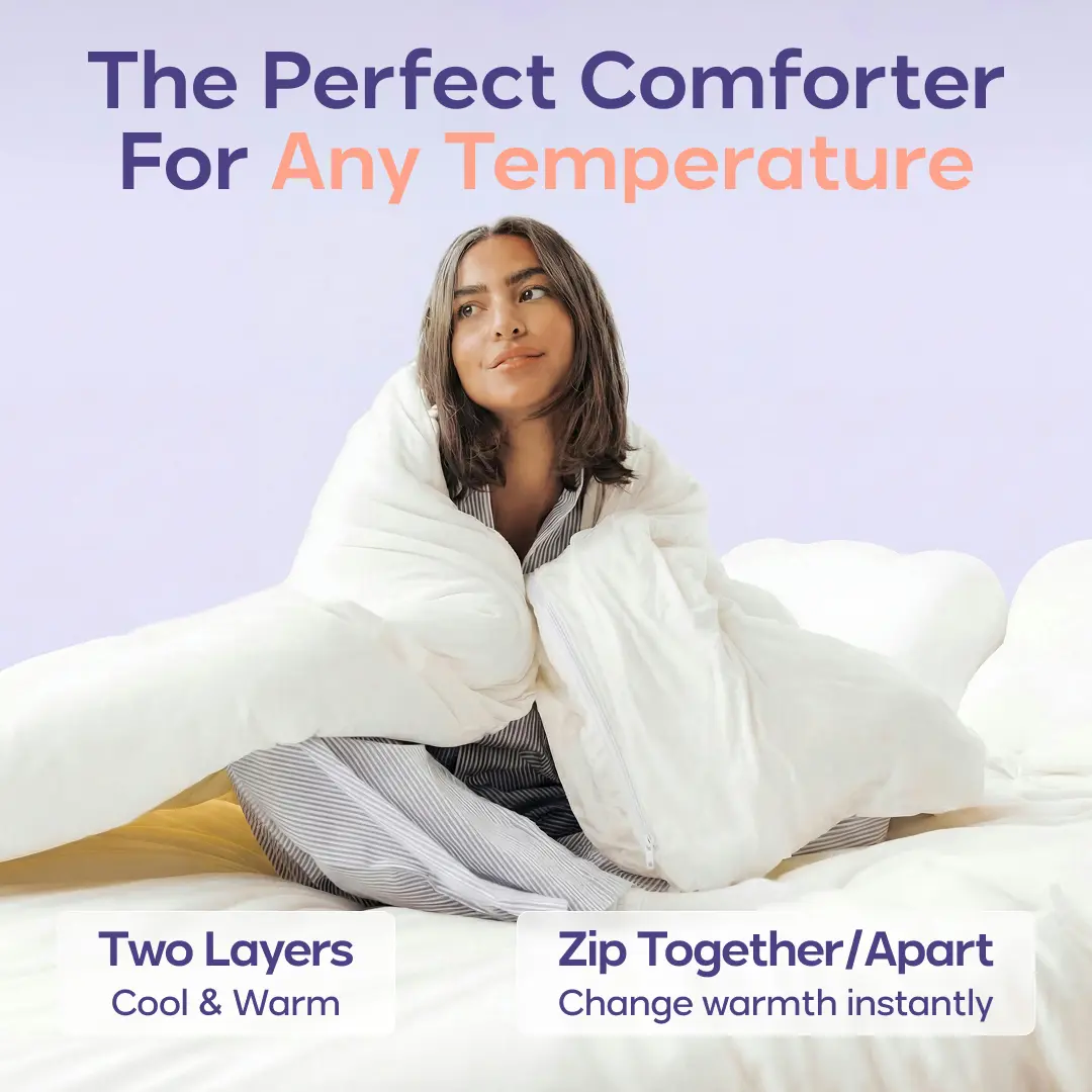 Mellow Sleep | Temperature Control Comforter - This comforter is made from two comforters zipped together: a lighter one for hot sleepers and a heavier one for extra warmth. Zip or unzip to sleep at your ideal temperature.