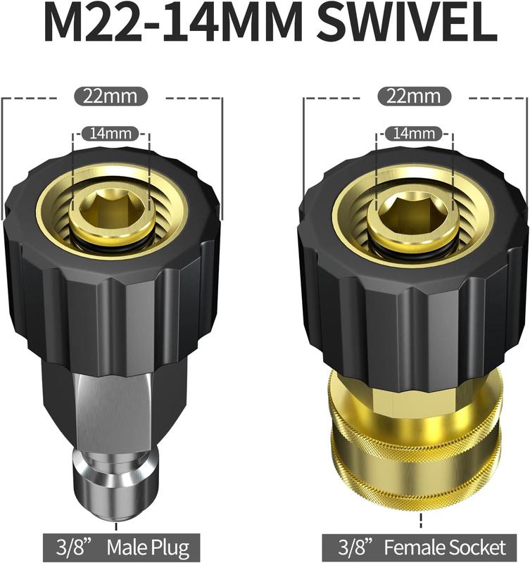 3/8"  Washer Hose 50 FT for Cold and Hot Water Max 248F with Quick Connect, 4800psi Kink Resistant Industry Grade Steel Wire Braided Synthetic Rubber Jacket with 2 M22 14mm Adapter Set