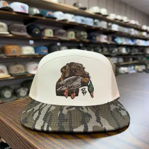 Chocolate Lab & Mallard 7 Panel Hat SnapBack- Off White/Bottomland