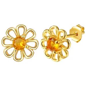 Daisy Flower Sterling Silver Stud Earrings, Hypoallergenic 925 Silver Needle Bohemian Cubic Zirconia Studs for Women, Lightweight, Boho Flower, Daisy Shape