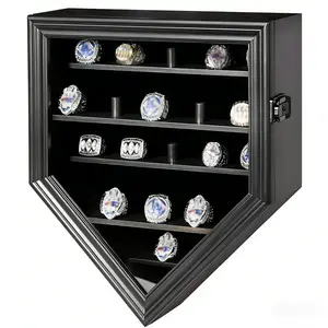CRDC champion ring display cabinet, 19 column sports wall cabinet, black anti-theft lock and real glass, suitable for prize ring collection