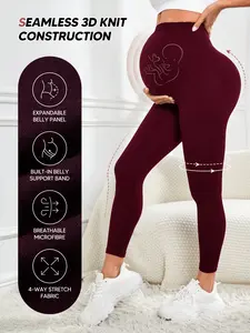 Maternity Leggings over Belly Support, Seamless 4-Way Stretch High Waist Pregnancy Pants, Tummy Control Butt Lift Yoga Leggings, Prenatal Maternity Clothing