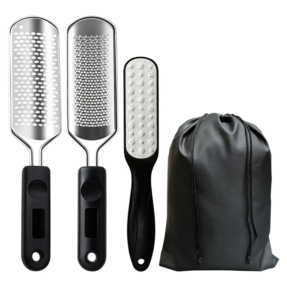1Set Foot File Set, Stainless Steel Foot File & Remover, Washable Reusable Heel Scraper Grater for Dead Skin, Cracked Heels, Home Salon Use