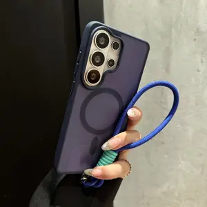 HUTU Luxurious matte-skin magnetic phone case + hand strap Lens bump protection Colorful series Smart buttons For Samsung Galaxy S26/S25/S24/S23/ Ultra Plus or S25 FE Wireless charging Anti-fall at four corners Mobile phone accessories