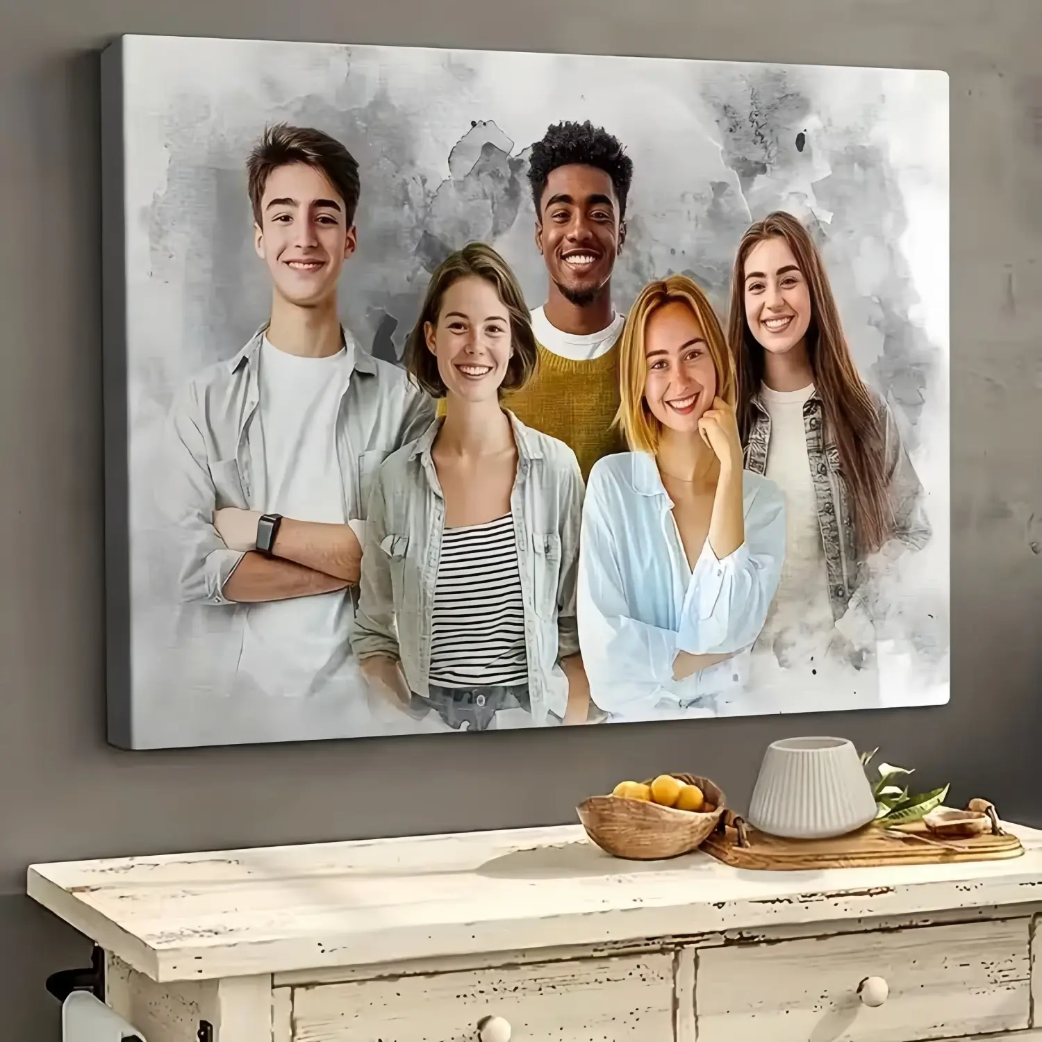 2D Flat, 2D Flat, 2D Flat Custom Memorial Canvas Gift, Watercolor style,Combined Photos of Loved Ones, Ideal for Family Portraits. A Unique Gift for Family Members, Perfect for Home Decoration And Wall Art poster Personalized Wall Art Framed Print