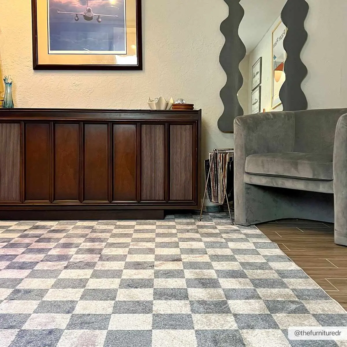 Brone Blue Checkered Washable Rectangle Area Rug, Decorative Home Decor Hallway Runner, Decorative Area Rug, Home Decor Rug