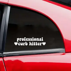 1PC "White Text + Heart 'professional curb hitter' Car Meme Sticker" | For Car Doors, Car Enthusiast Notebooks Car meme element decor Make each use full of car enthusiast witty vibe, Text details fixed on items