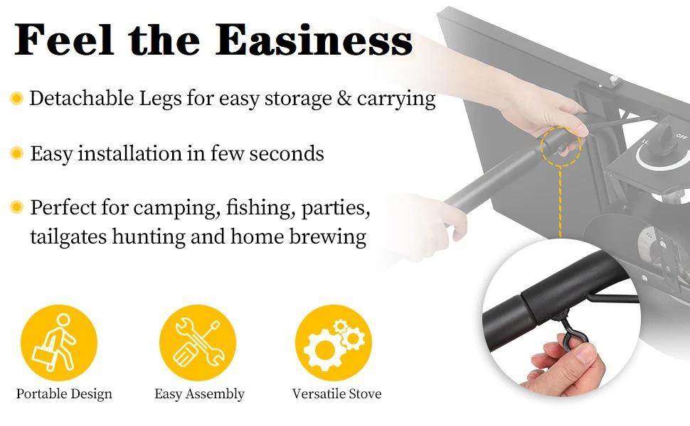 [FLASH SALE] ROVSUN 3-Burner 225000 BTU Windproof Camping Propane Stove with Side Shelves & Bag