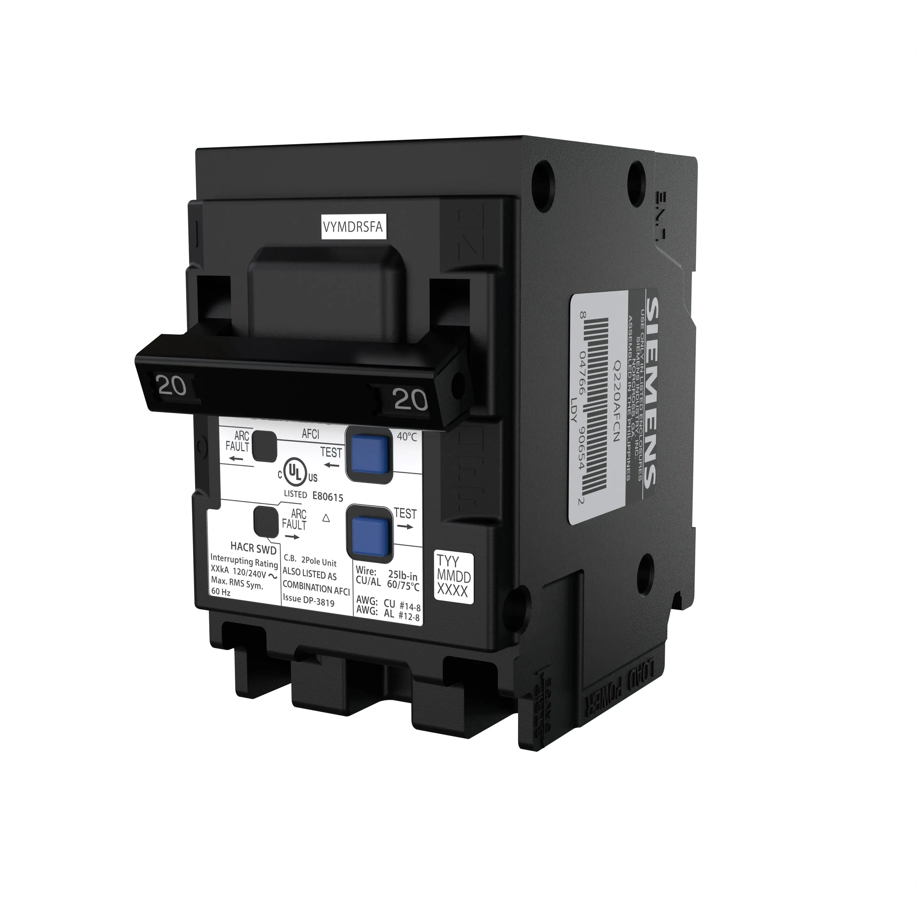 Siemens QP Q220AFCN 20A Double-Pole 120/240V Circuit Breaker, 10 Kaic, Genuine Oem Part