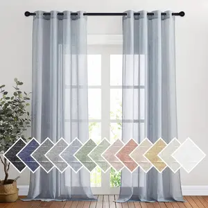 NICETOWN Grommet Sheer Curtains Natural Linen Blend Texture, Privacy with Enough Light Through Semitransparent Sheer Drapes for Children Room and Bedroom, 2 PCs
