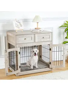 Dog Crate Furniture With Storage DrawersWooden Dog Crate Table With 2 DrawersIndoor Dog Kennel With CushionDog HouseDog CageSide End Table Crate