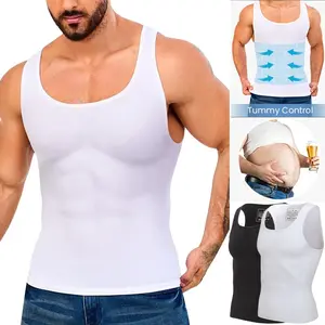 1-2 Pack Menswear Compression Body Shaper Shapewear Breathable Comfortable Vest Tummy Belly Control Lightweight Workout Tank Tops Stretchy Undershirt Sports Gym Layer Polyester Soft Suit T-Shirt Spandex Bestie